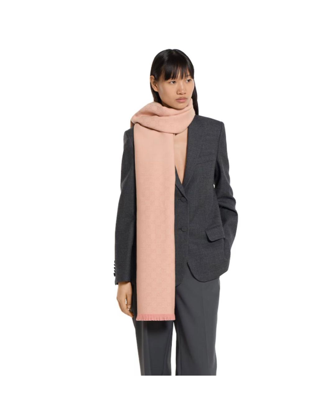 GUCCI Розовый шерстяной шарф, фото 3