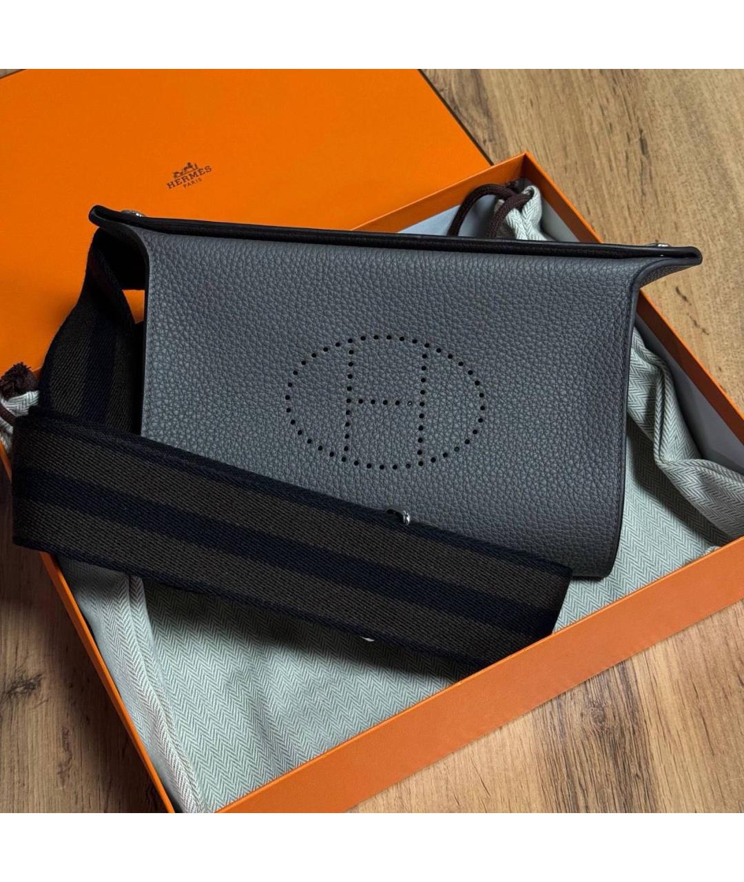 HERMES Антрацитовая кожаная сумка на плечо, фото 6