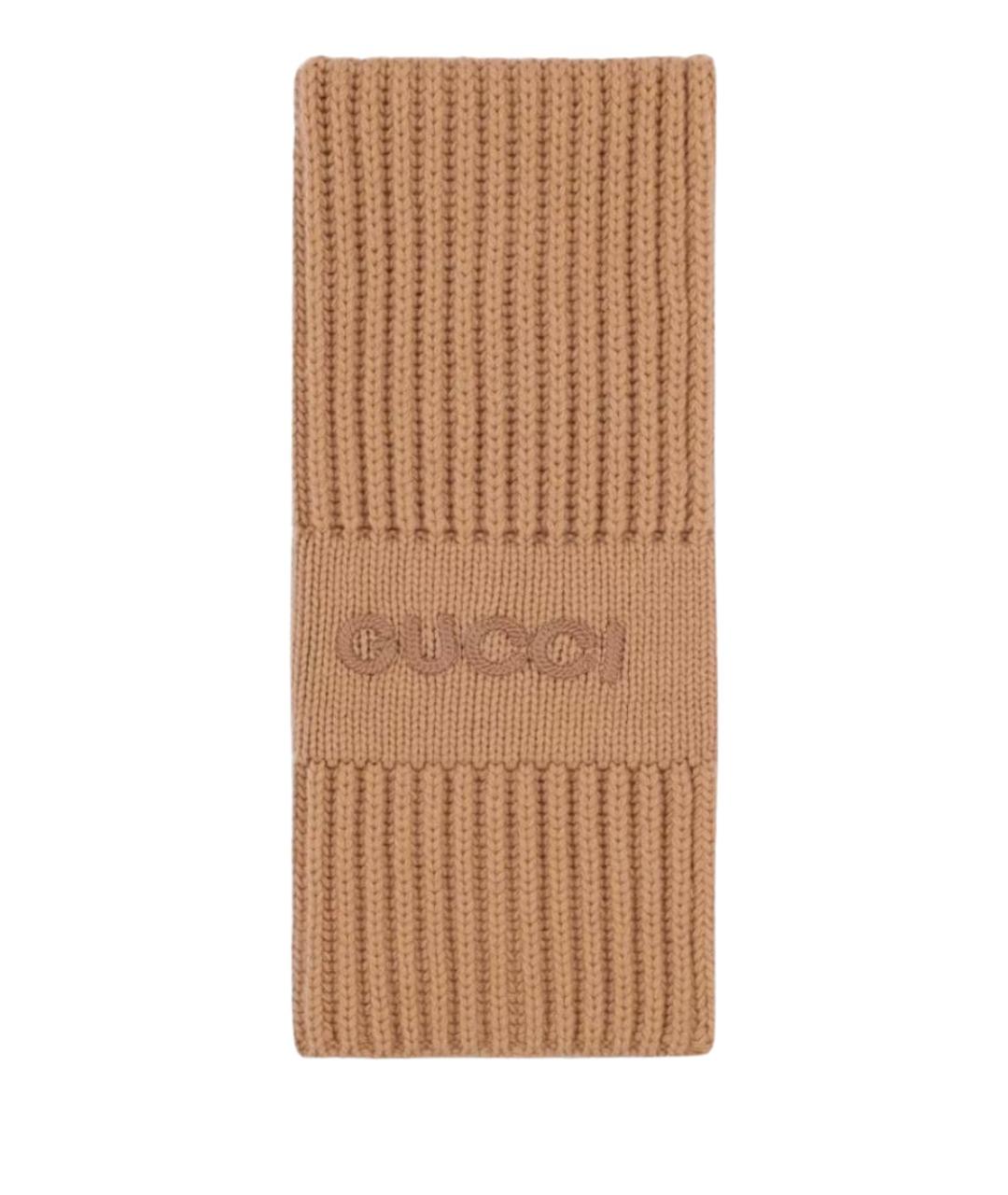 GUCCI Коричневый шерстяной шарф, фото 1