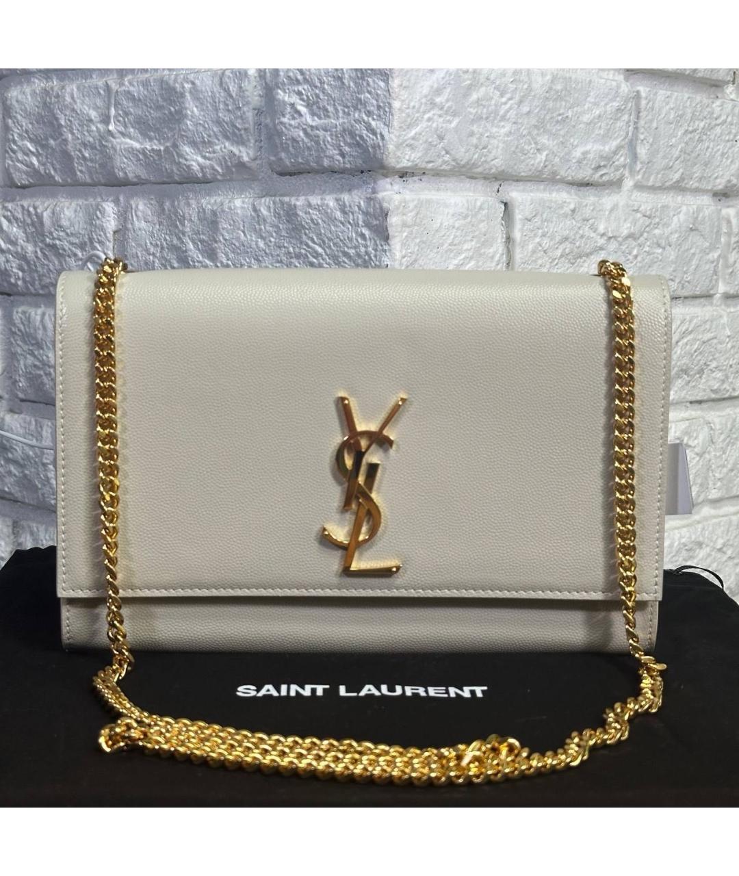 SAINT LAURENT Бежевая кожаная сумка через плечо, фото 6