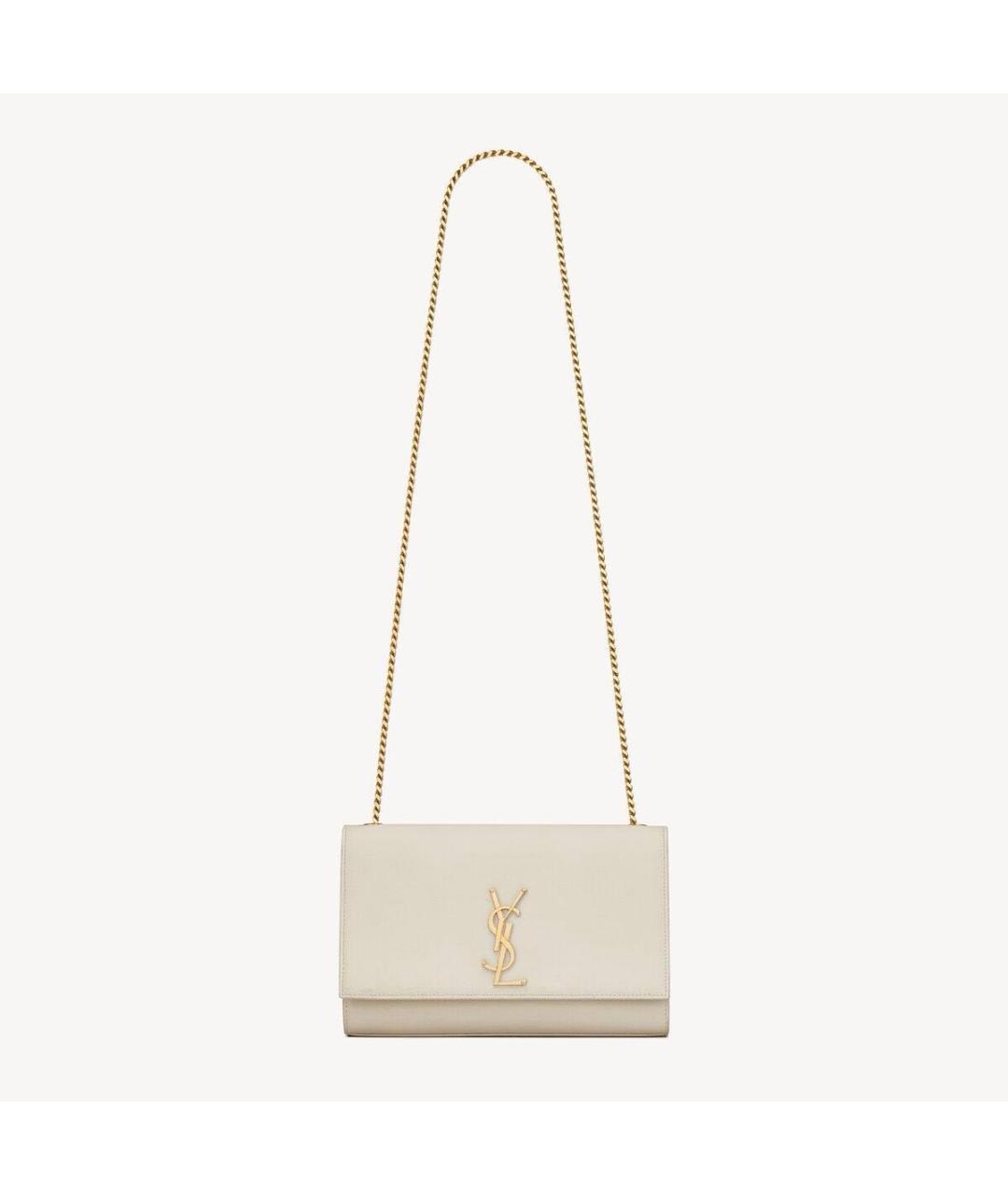SAINT LAURENT Бежевая кожаная сумка через плечо, фото 7