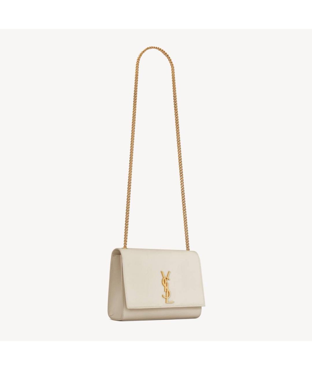 SAINT LAURENT Бежевая кожаная сумка через плечо, фото 3