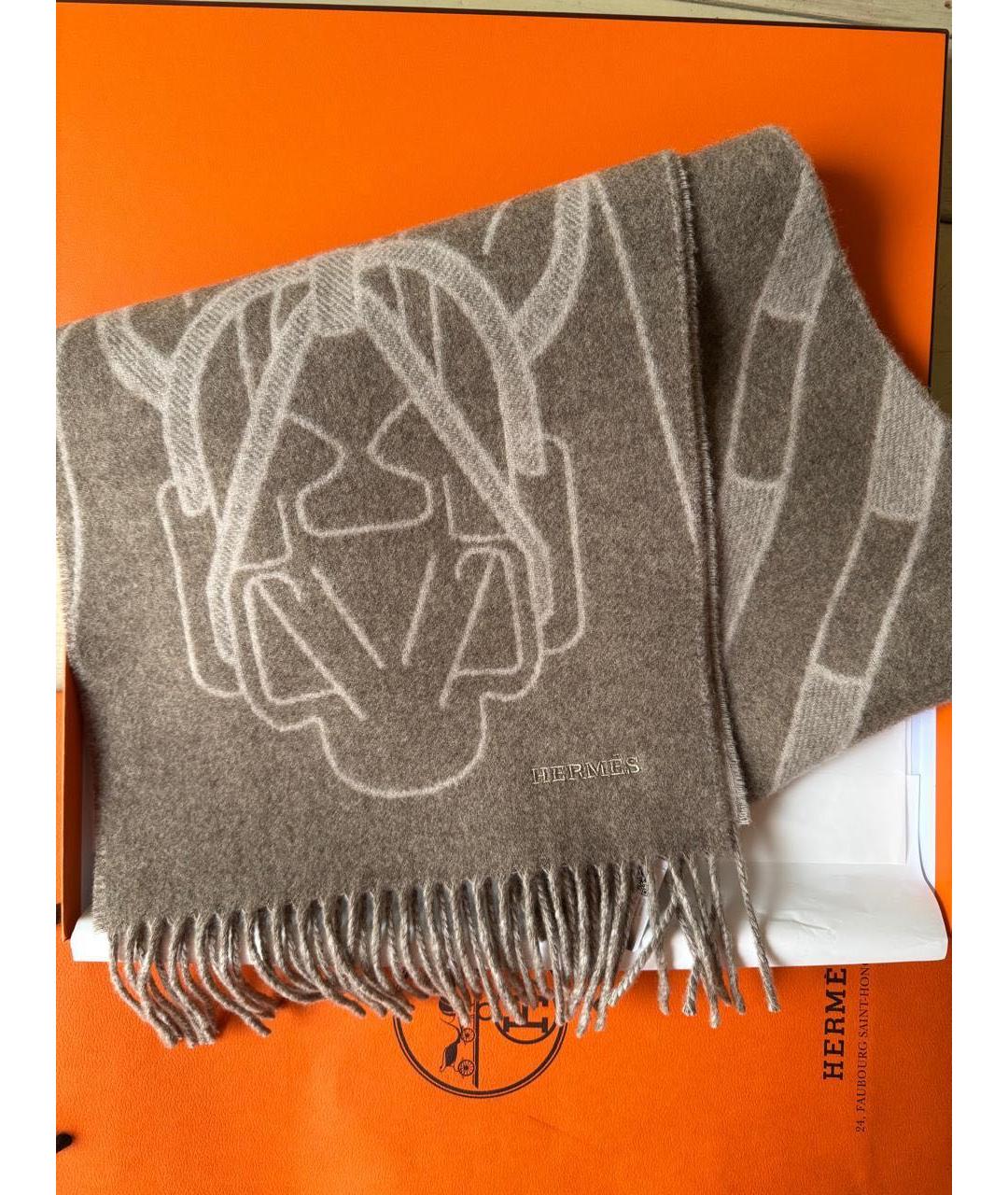 HERMES Бежевый кашемировый шарф, фото 2