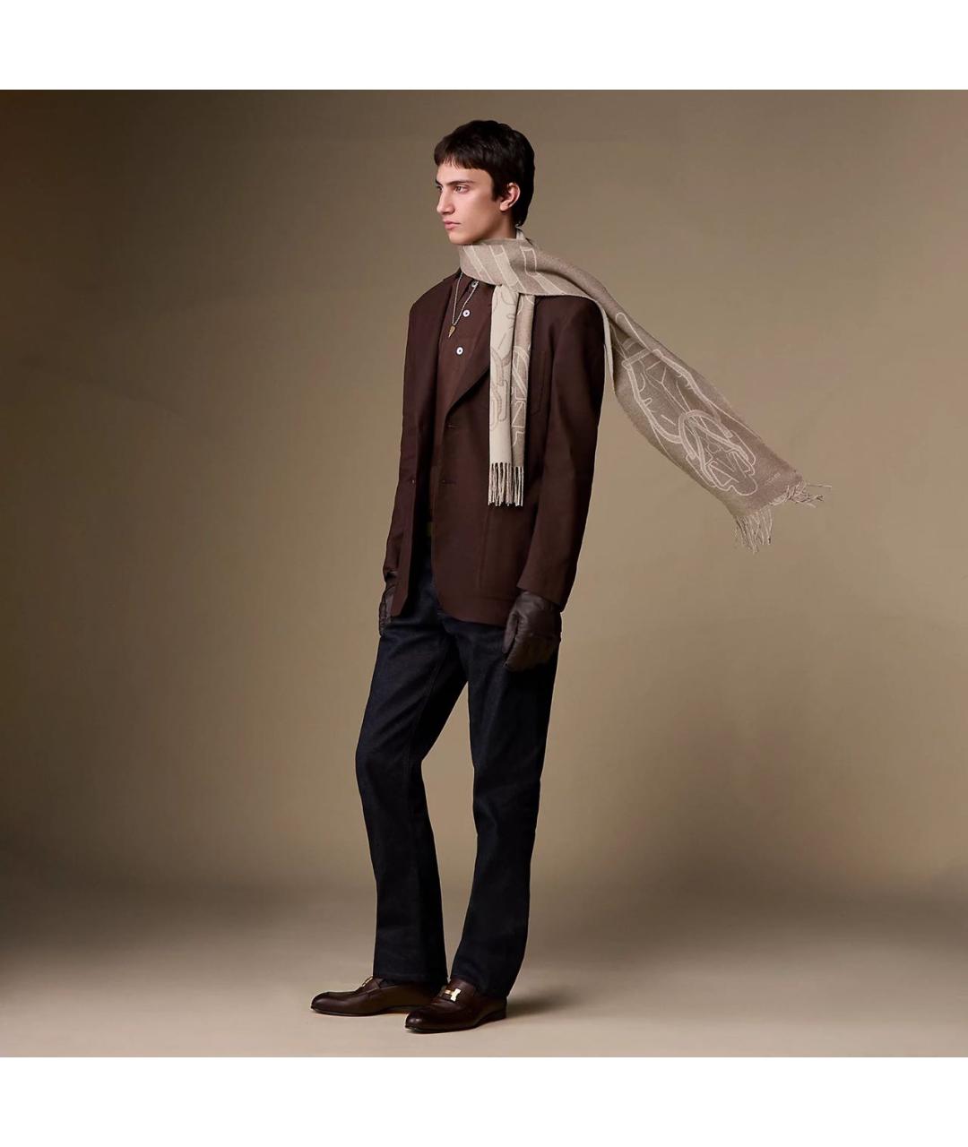 HERMES Бежевый кашемировый шарф, фото 7