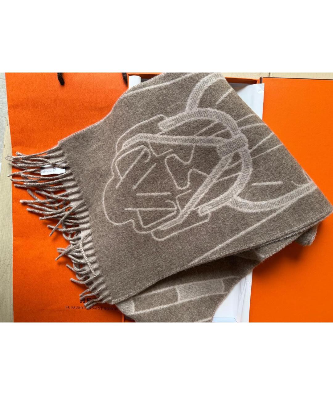 HERMES Бежевый кашемировый шарф, фото 3