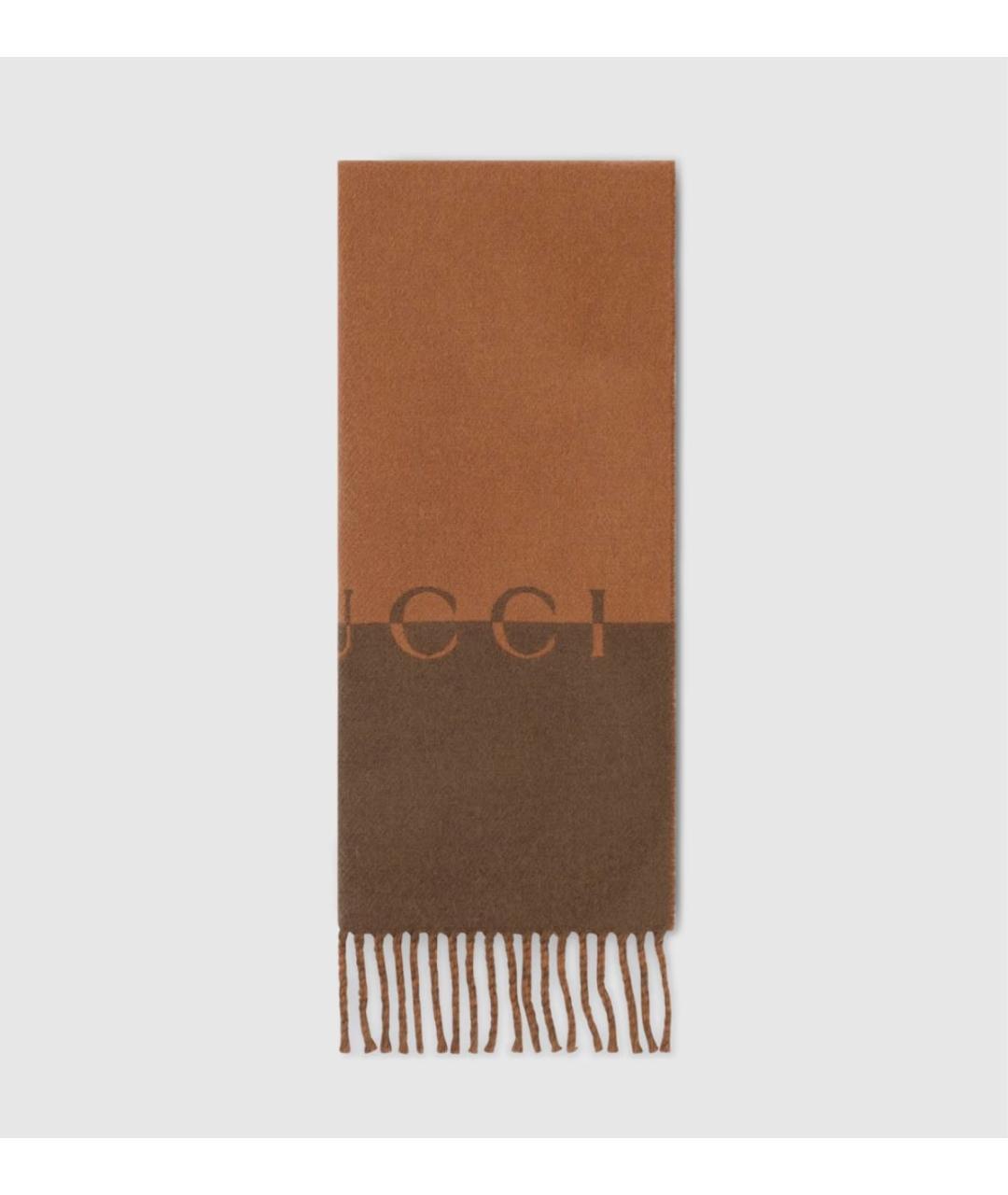 GUCCI Коричневый шерстяной шарф, фото 4