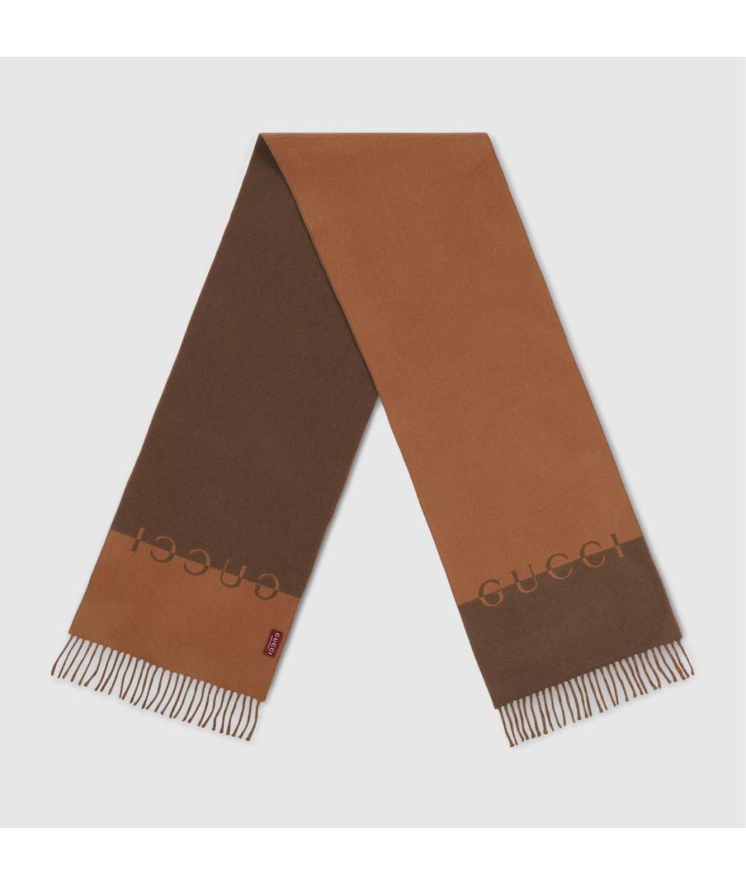 GUCCI Коричневый шерстяной шарф, фото 2