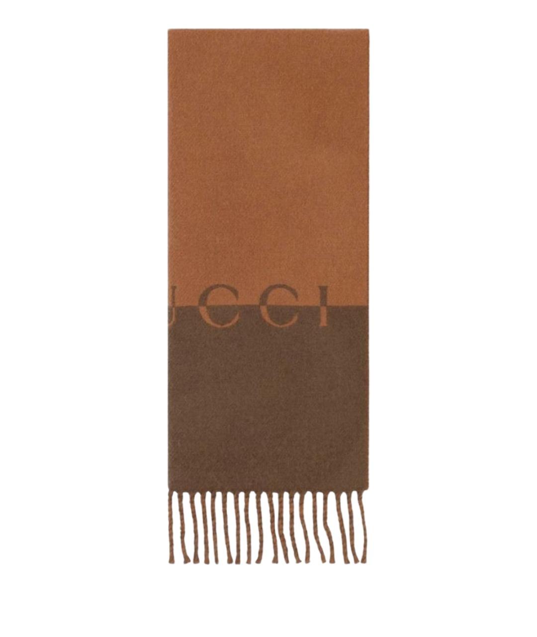 GUCCI Коричневый шерстяной шарф, фото 1