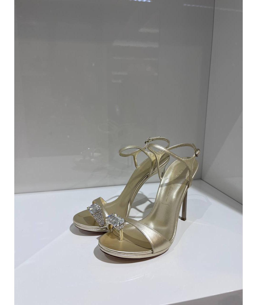 CASADEI Золотые кожаные босоножки, фото 3