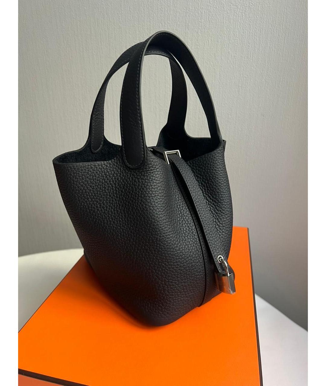 HERMES Черная кожаная сумка с короткими ручками, фото 7