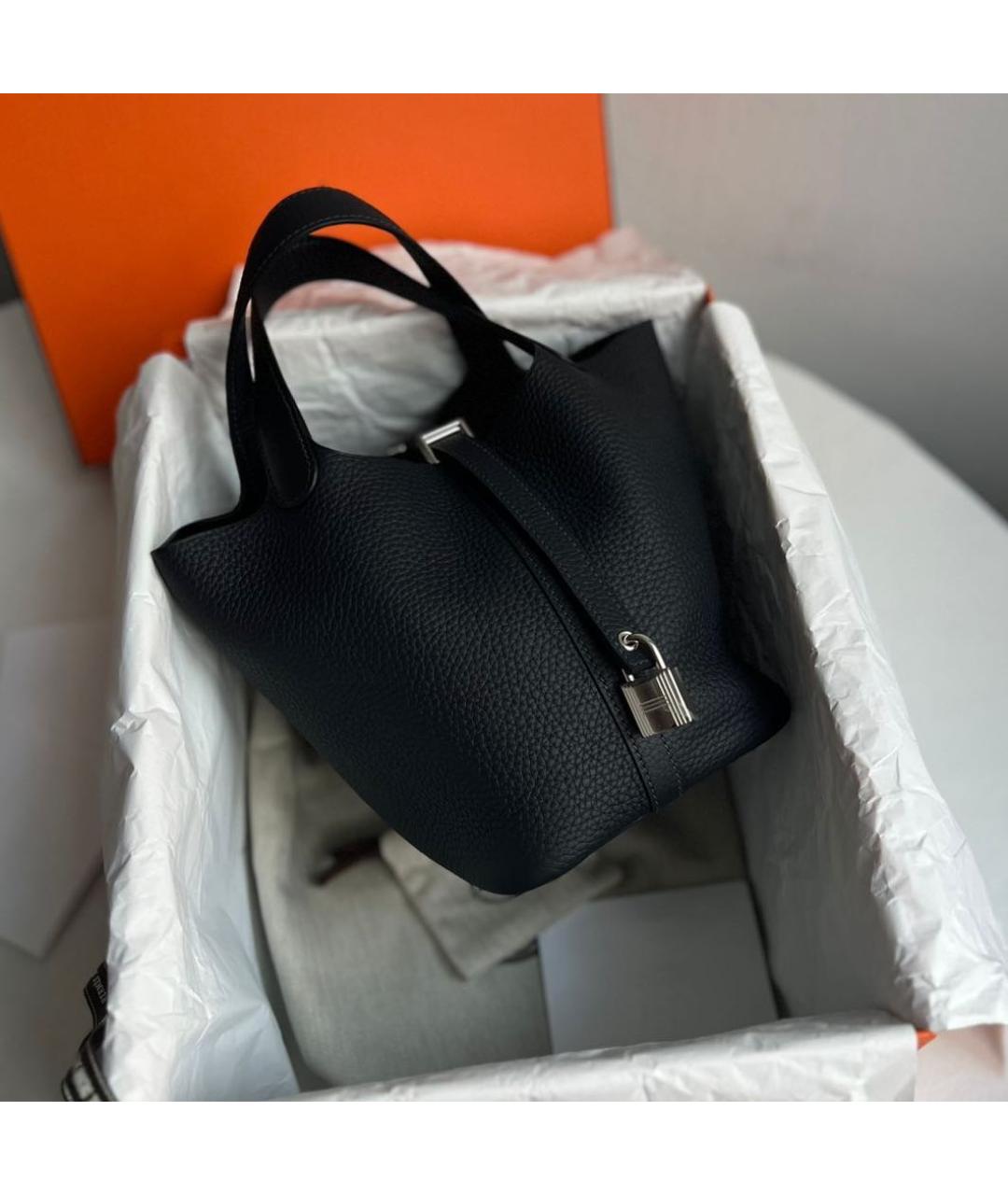 HERMES Черная кожаная сумка с короткими ручками, фото 2