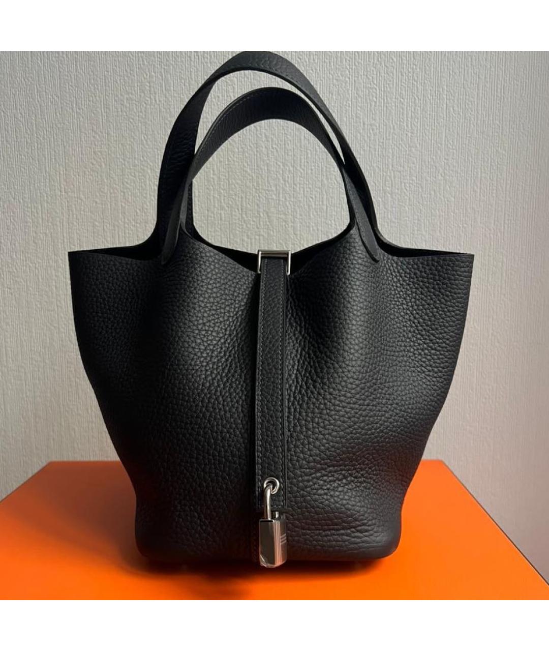 HERMES Черная кожаная сумка с короткими ручками, фото 6
