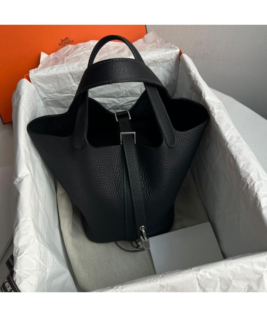 HERMES Черная кожаная сумка с короткими ручками, фото 3