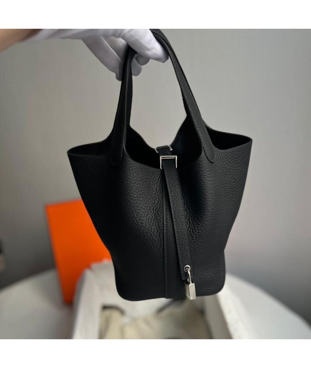 HERMES Черная кожаная сумка с короткими ручками, фото 4