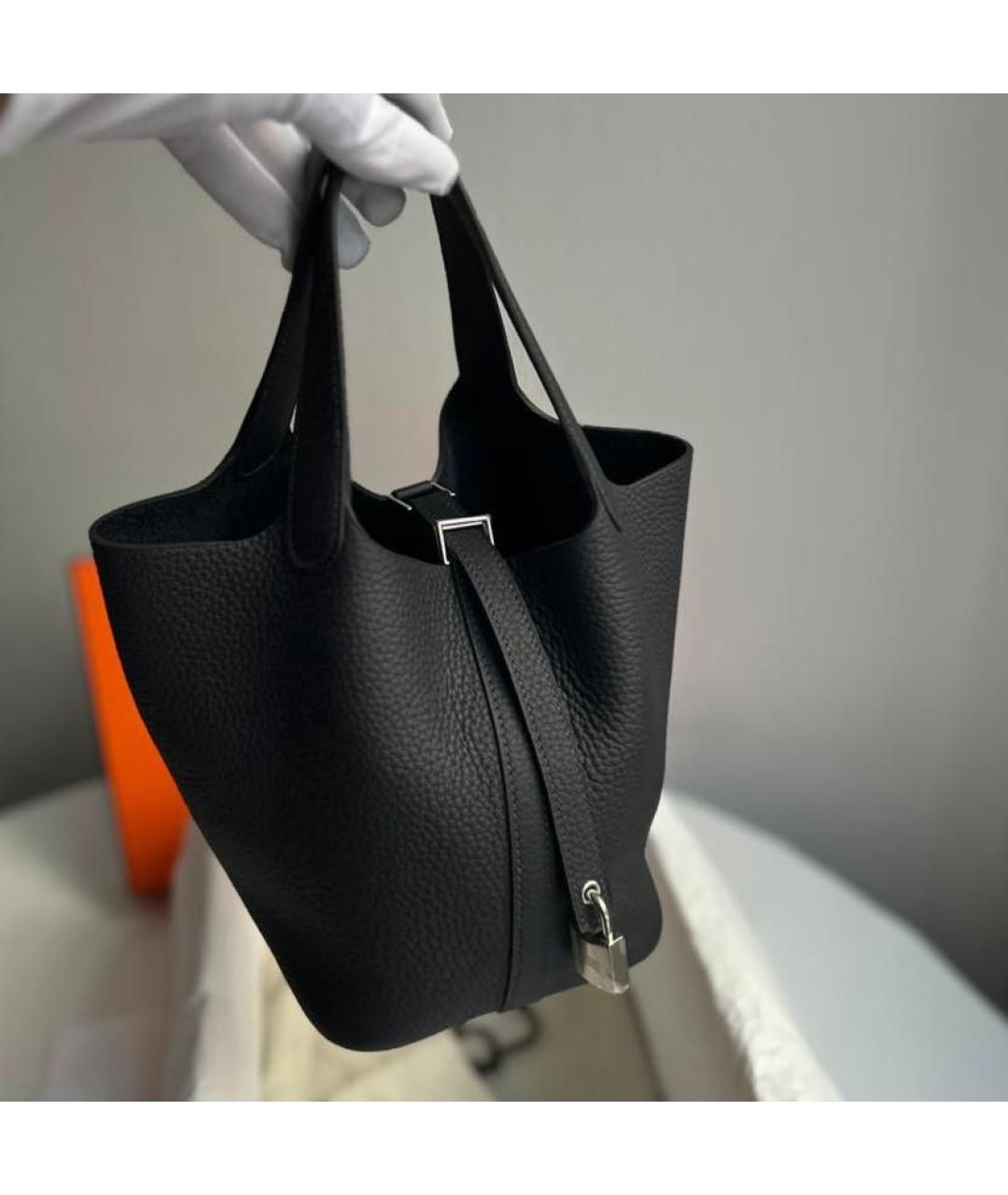 HERMES Черная кожаная сумка с короткими ручками, фото 5