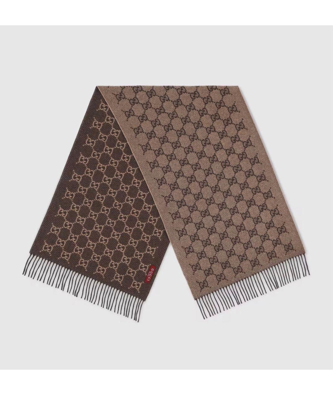 GUCCI Коричневый кашемировый шарф, фото 2