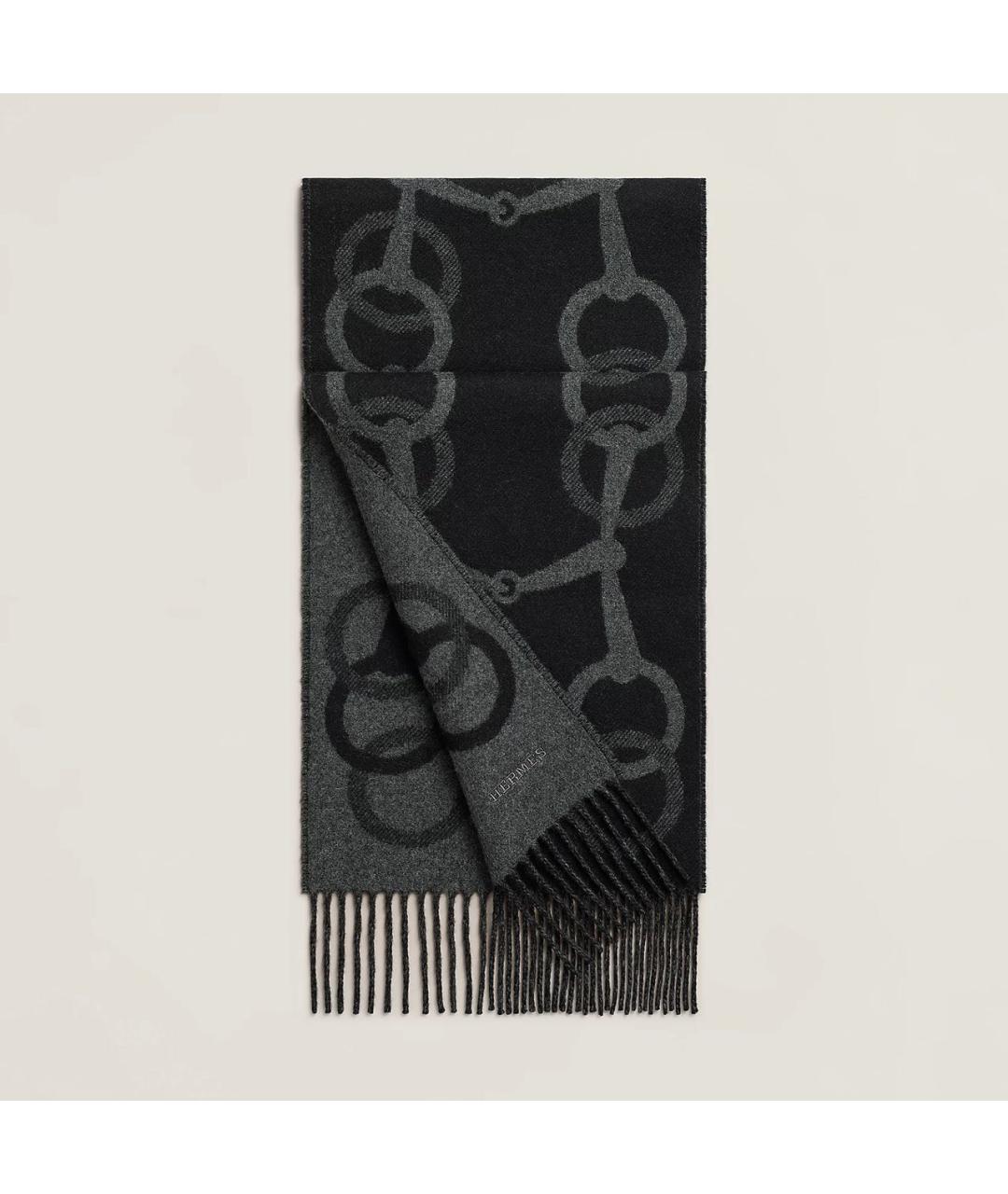 HERMES Черный кашемировый шарф, фото 5