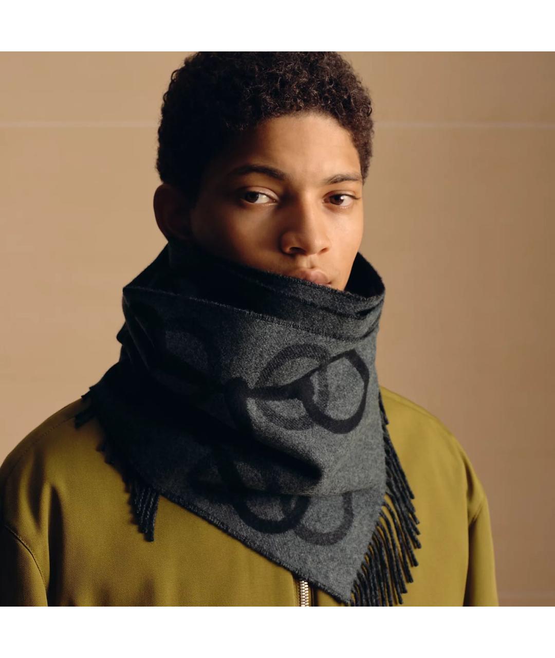 HERMES Черный кашемировый шарф, фото 2