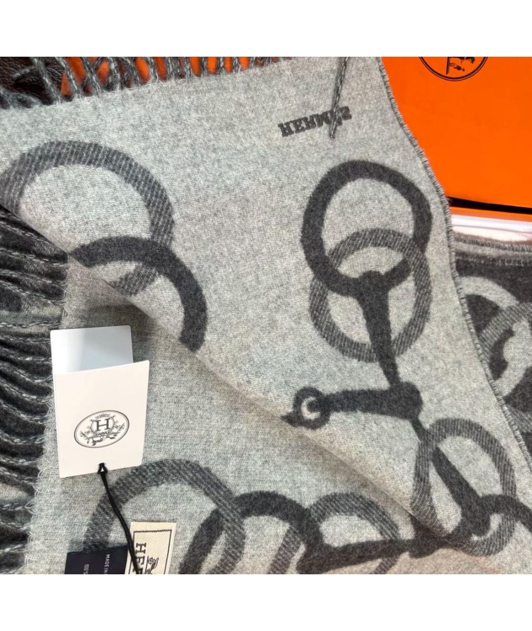 HERMES Серый кашемировый шарф, фото 5