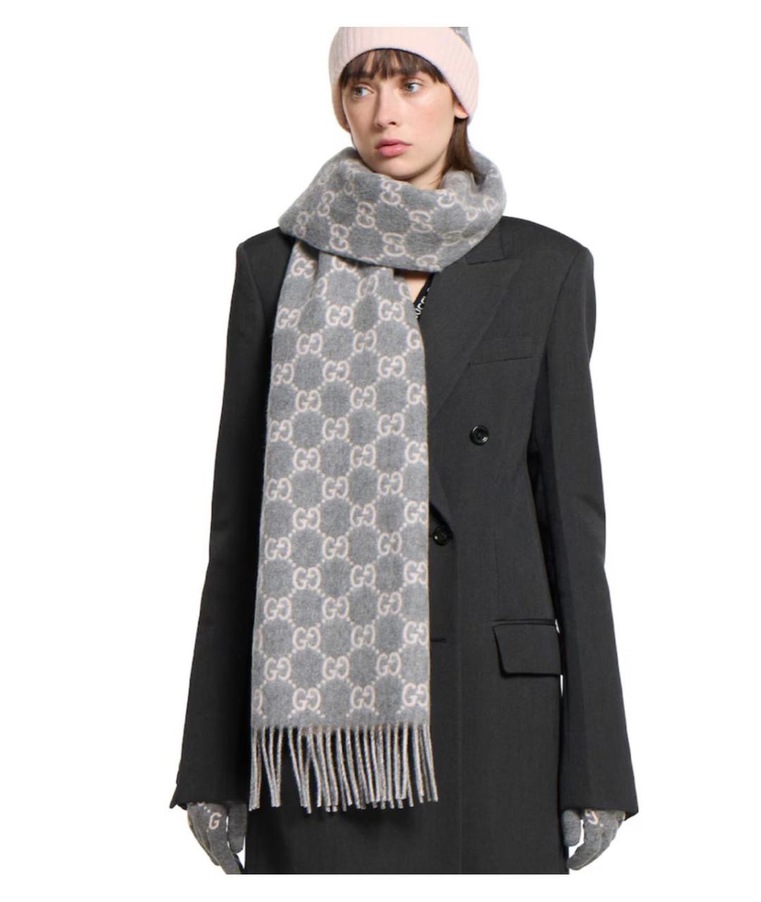 GUCCI Серый кашемировый шарф, фото 3