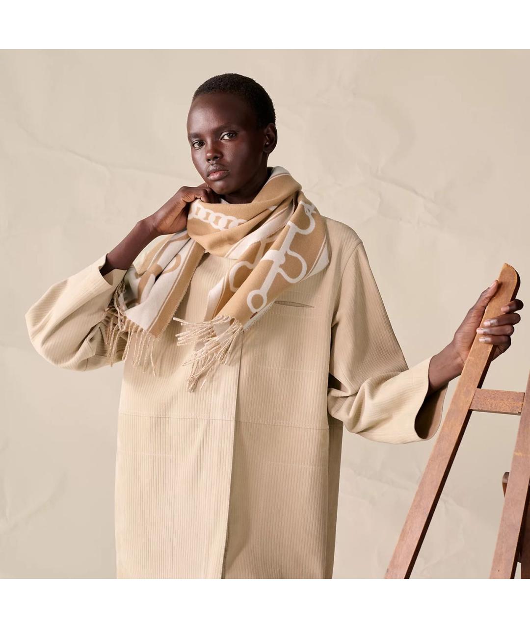 HERMES Бежевый кашемировый шарф, фото 2