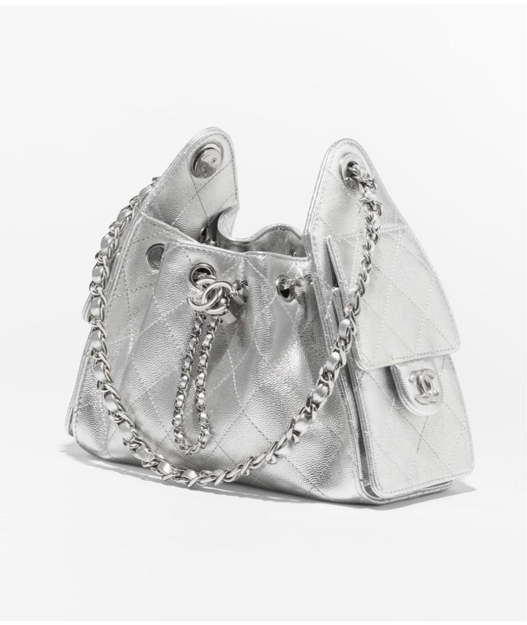 CHANEL Серебряная кожаная сумка через плечо, фото 2