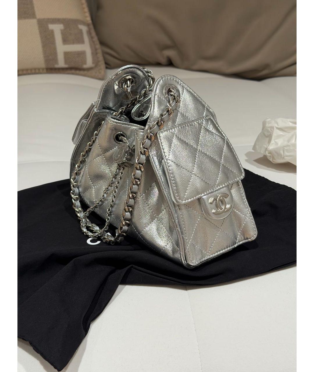 CHANEL Серебряная кожаная сумка через плечо, фото 5