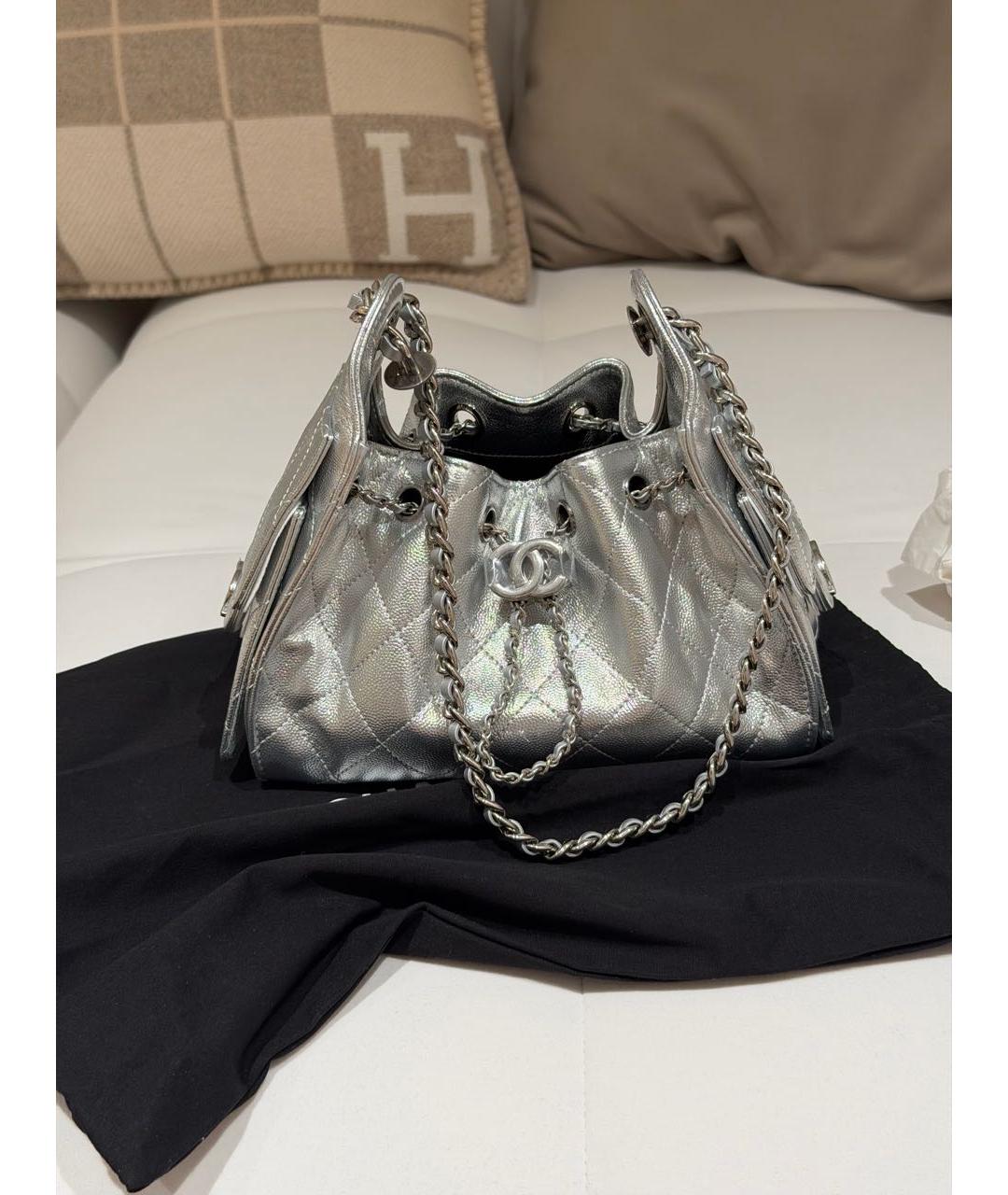 CHANEL Серебряная кожаная сумка через плечо, фото 4