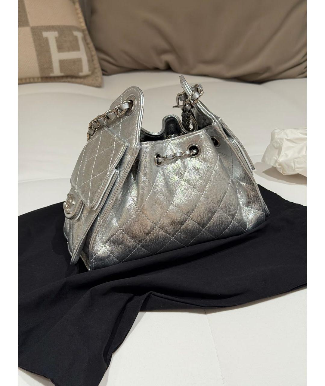 CHANEL Серебряная кожаная сумка через плечо, фото 6