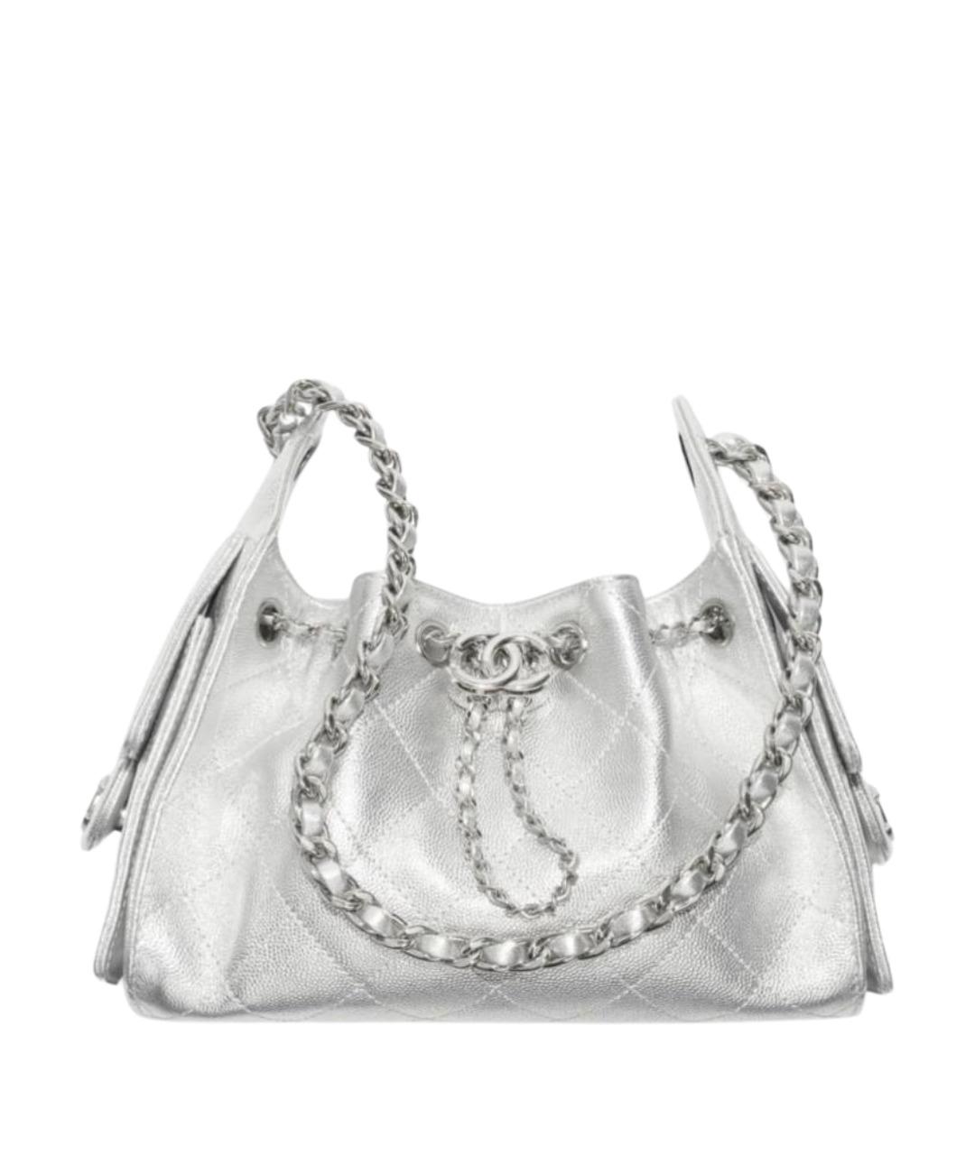 CHANEL Серебряная кожаная сумка через плечо, фото 1