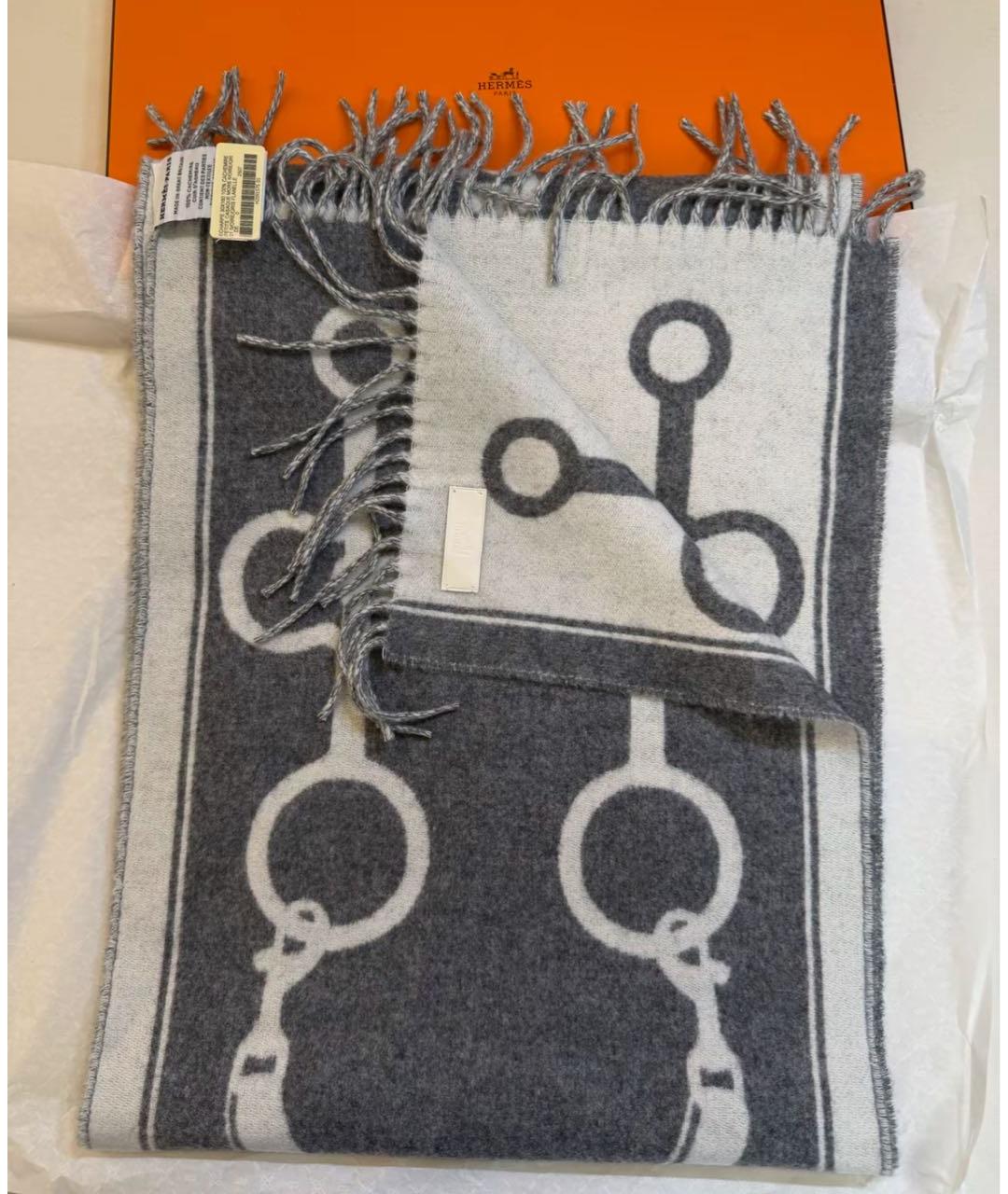 HERMES Серый кашемировый шарф, фото 4