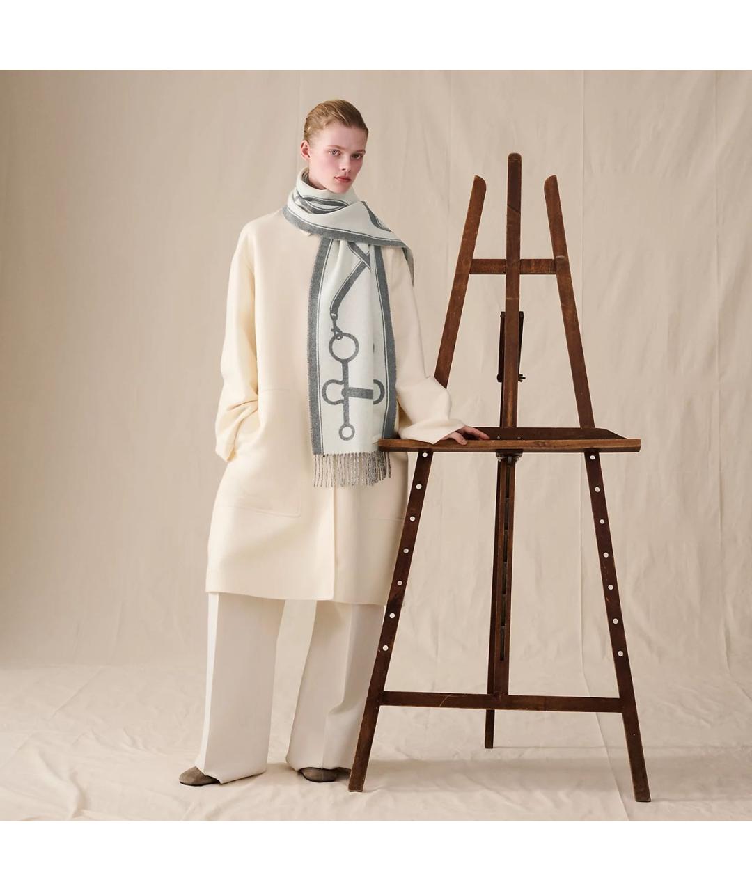 HERMES Серый кашемировый шарф, фото 2