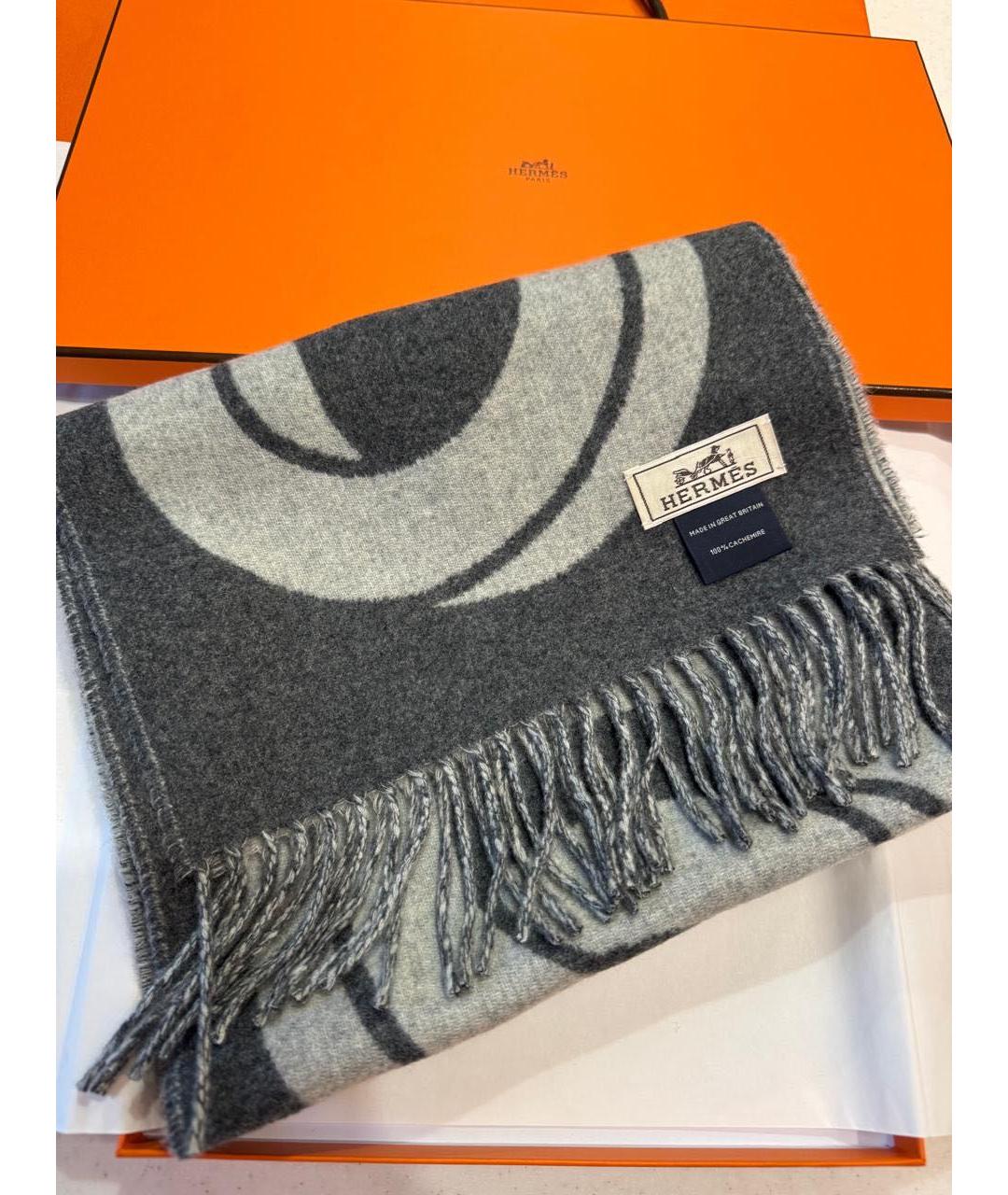 HERMES Серый кашемировый шарф, фото 3