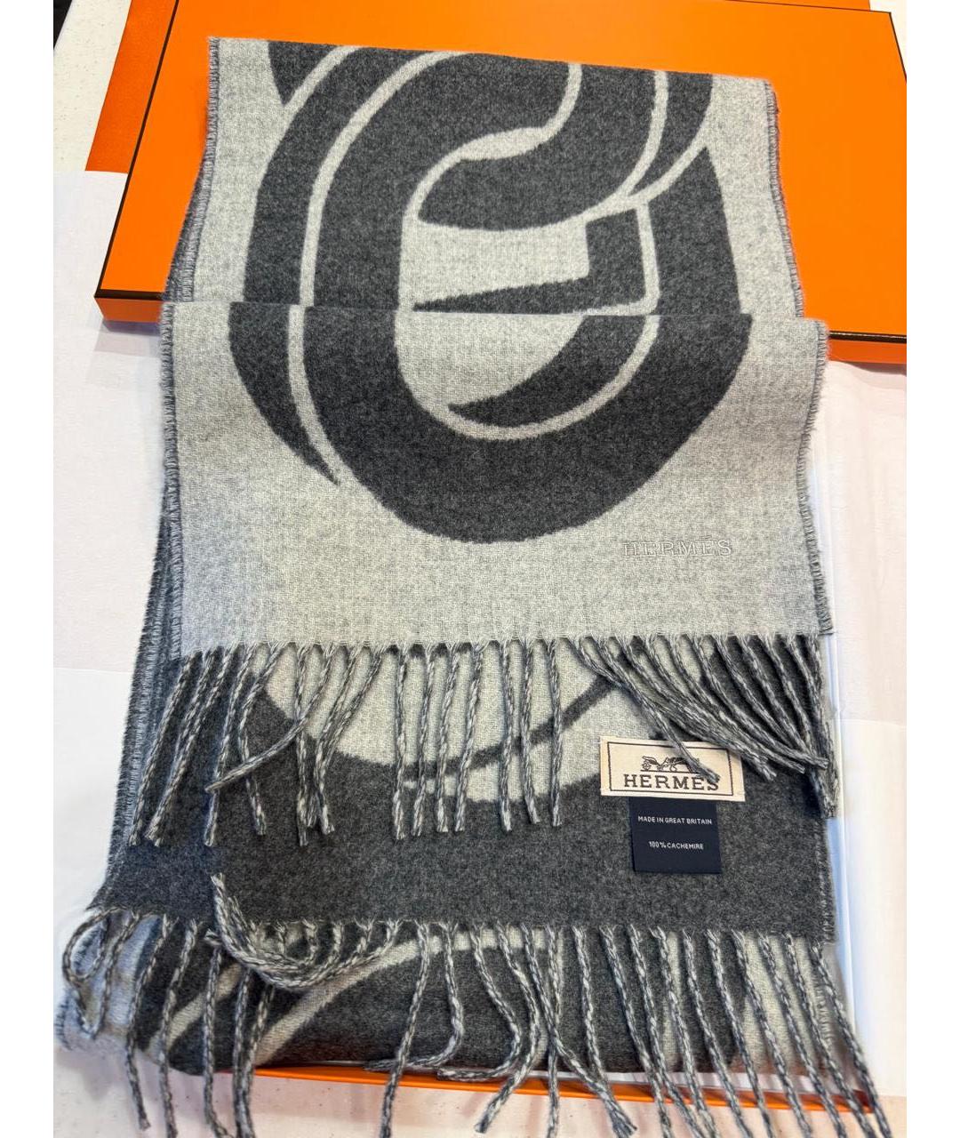 HERMES Серый кашемировый шарф, фото 5
