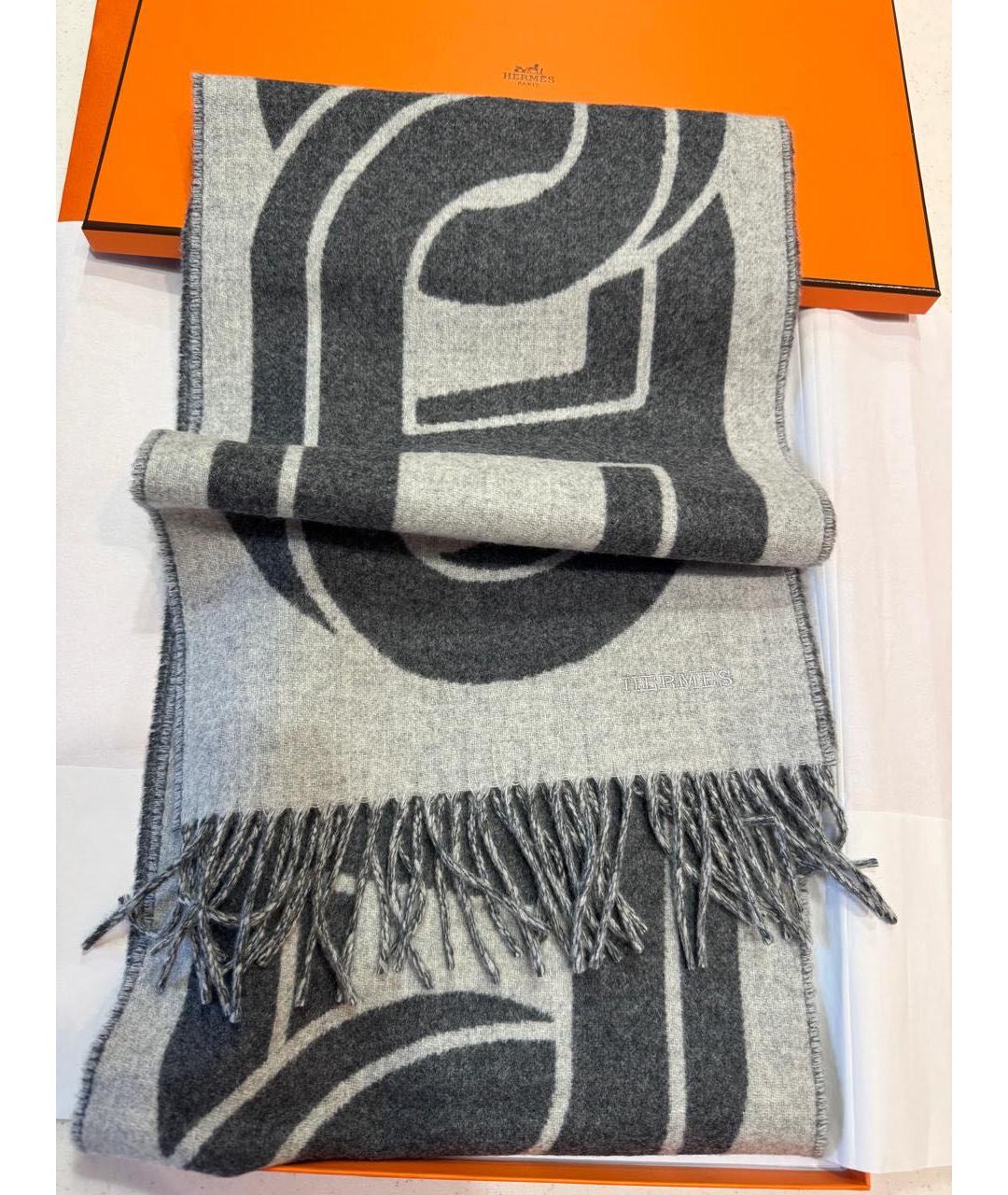 HERMES Серый кашемировый шарф, фото 7