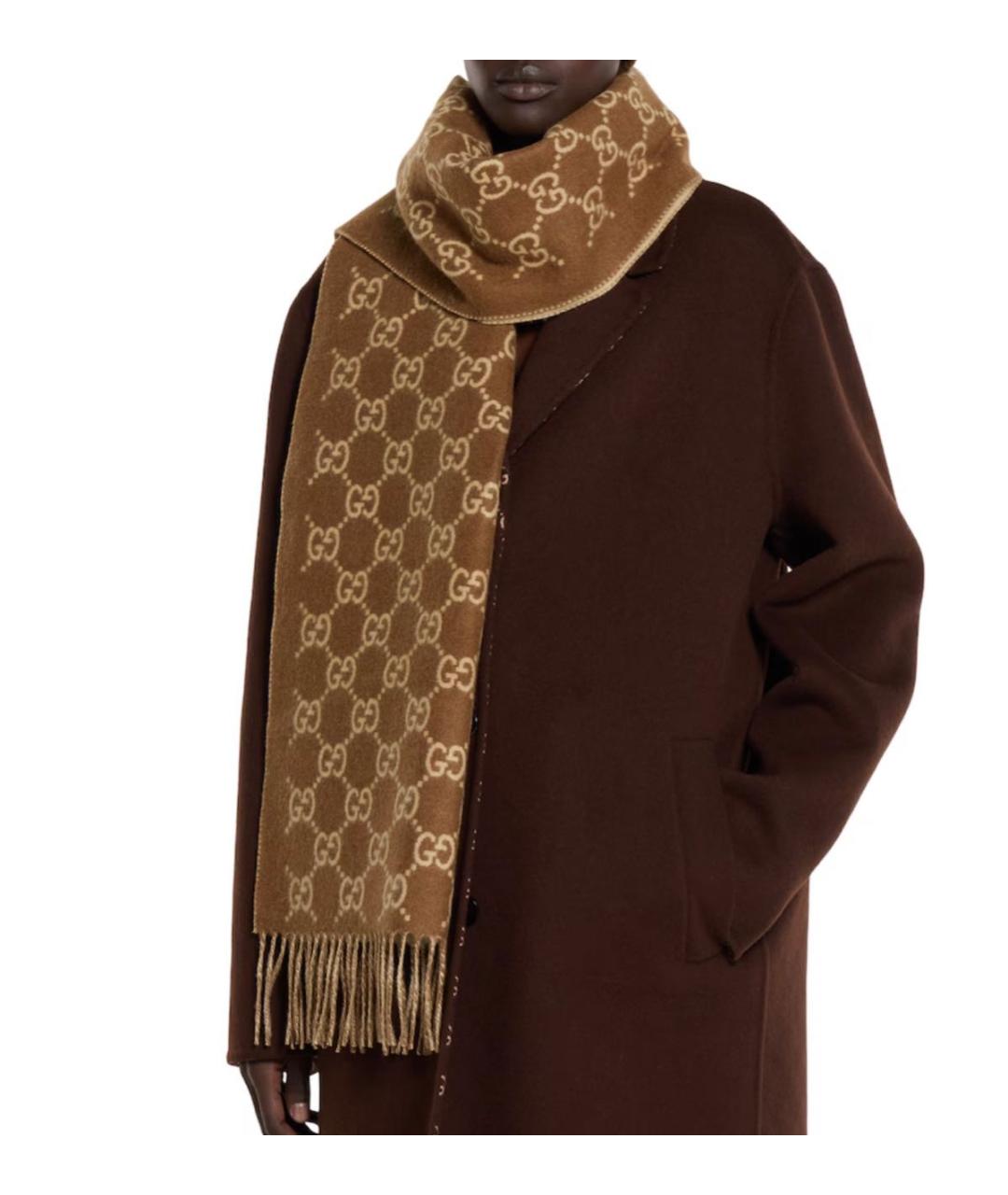 GUCCI Коричневый кашемировый шарф, фото 3