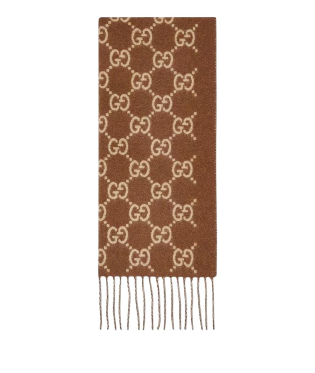 GUCCI Коричневый кашемировый шарф, фото 1