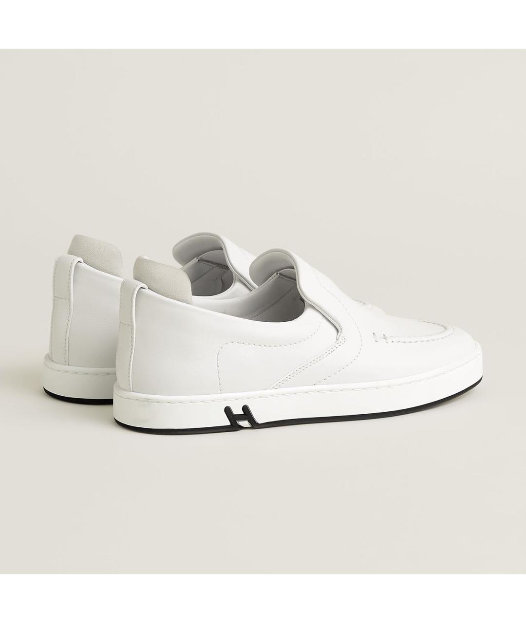 HERMES Белые кожаные слипоны, фото 4