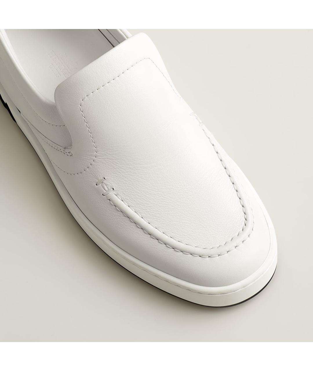 HERMES Белые кожаные слипоны, фото 5