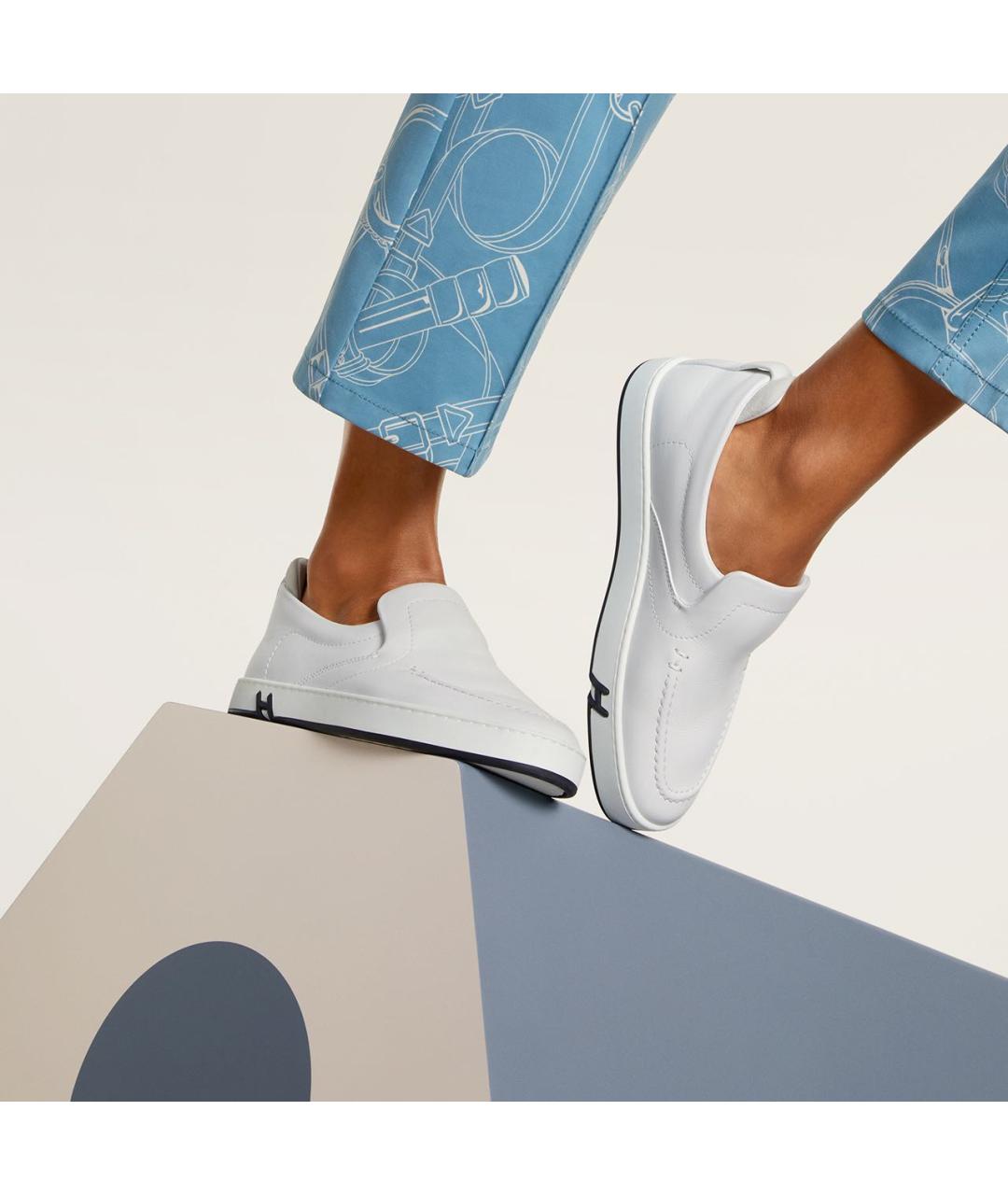 HERMES Белые кожаные слипоны, фото 3