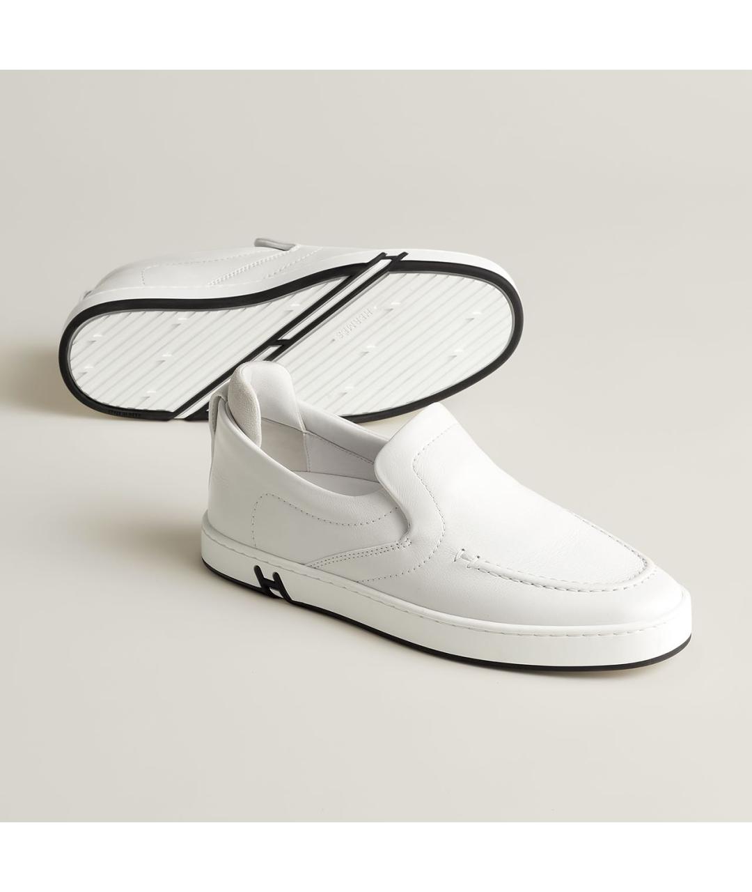 HERMES Белые кожаные слипоны, фото 2
