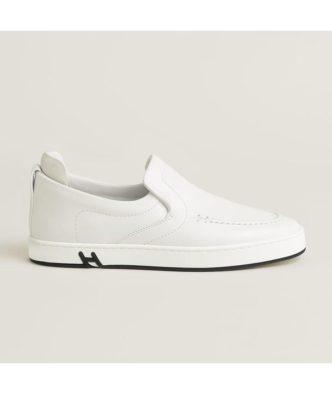 HERMES Белые кожаные слипоны, фото 6