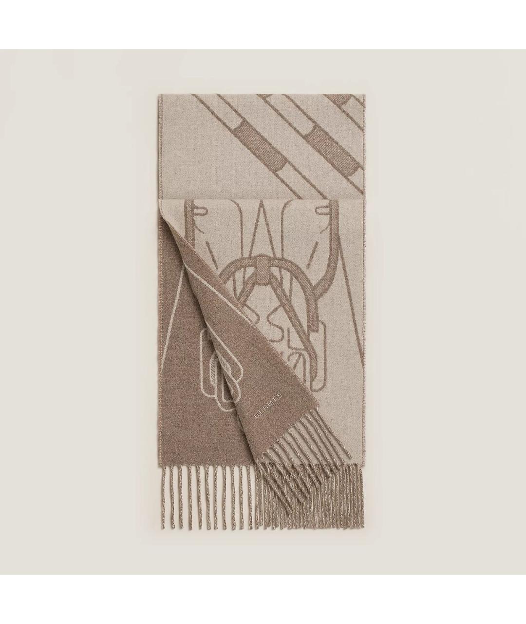HERMES Бежевый кашемировый шарф, фото 5