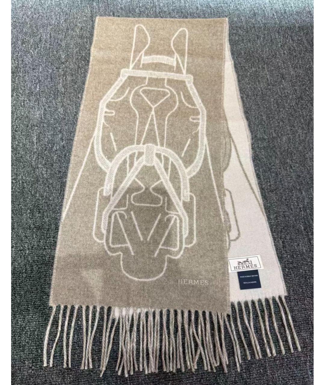 HERMES Бежевый кашемировый шарф, фото 4
