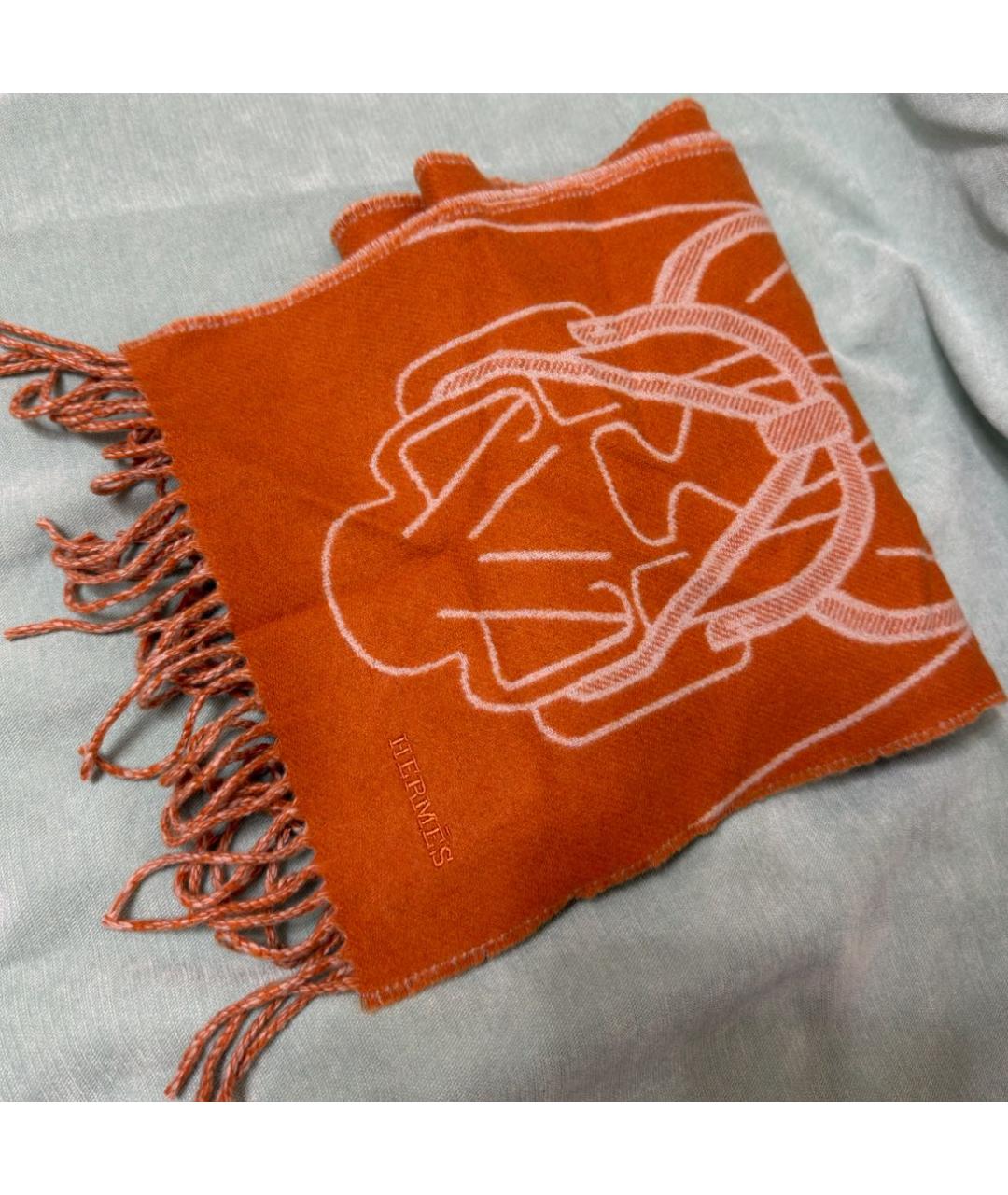 HERMES Оранжевый кашемировый шарф, фото 3
