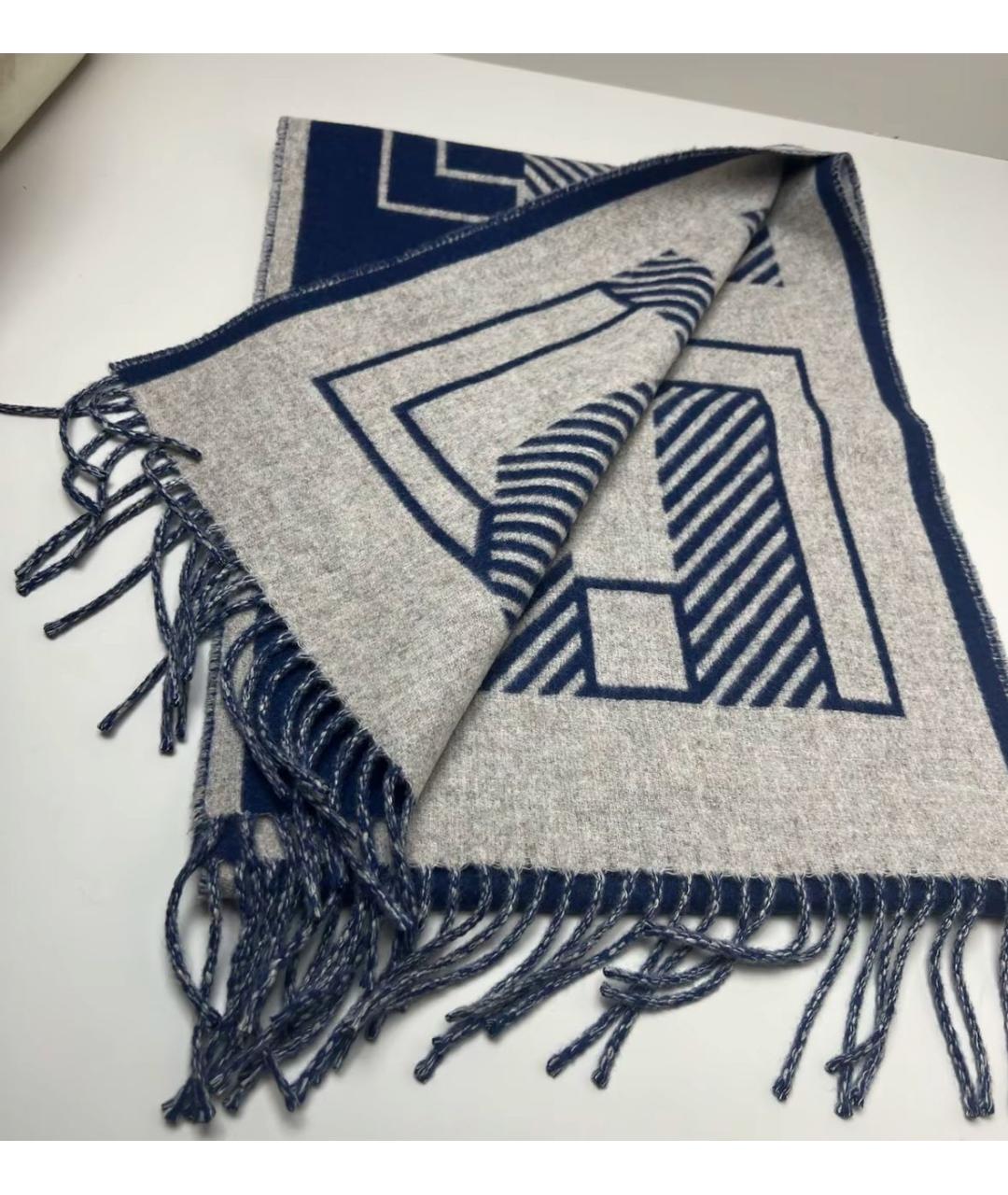 HERMES Темно-синий кашемировый шарф, фото 4