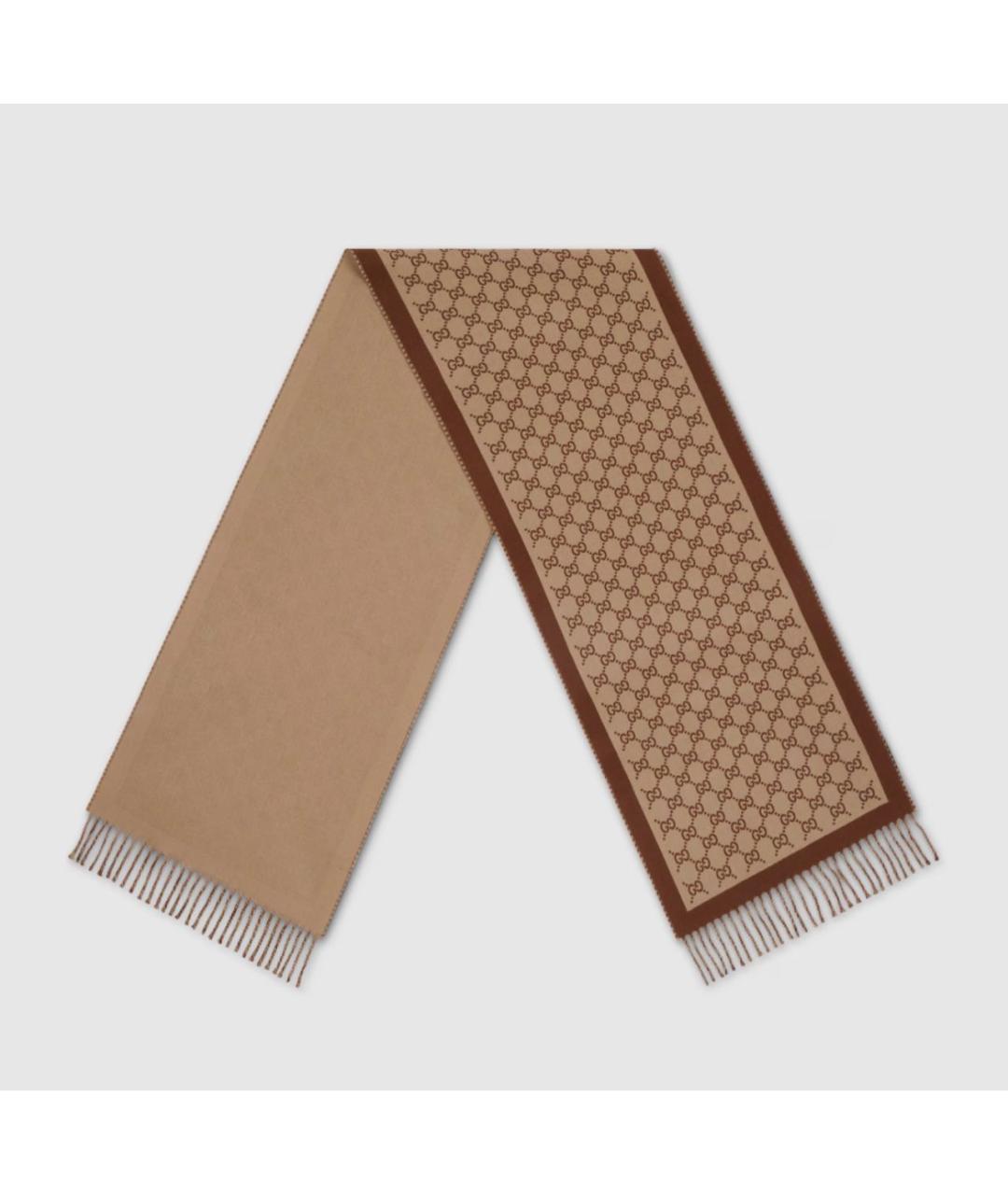 GUCCI Коричневый шерстяной шарф, фото 2