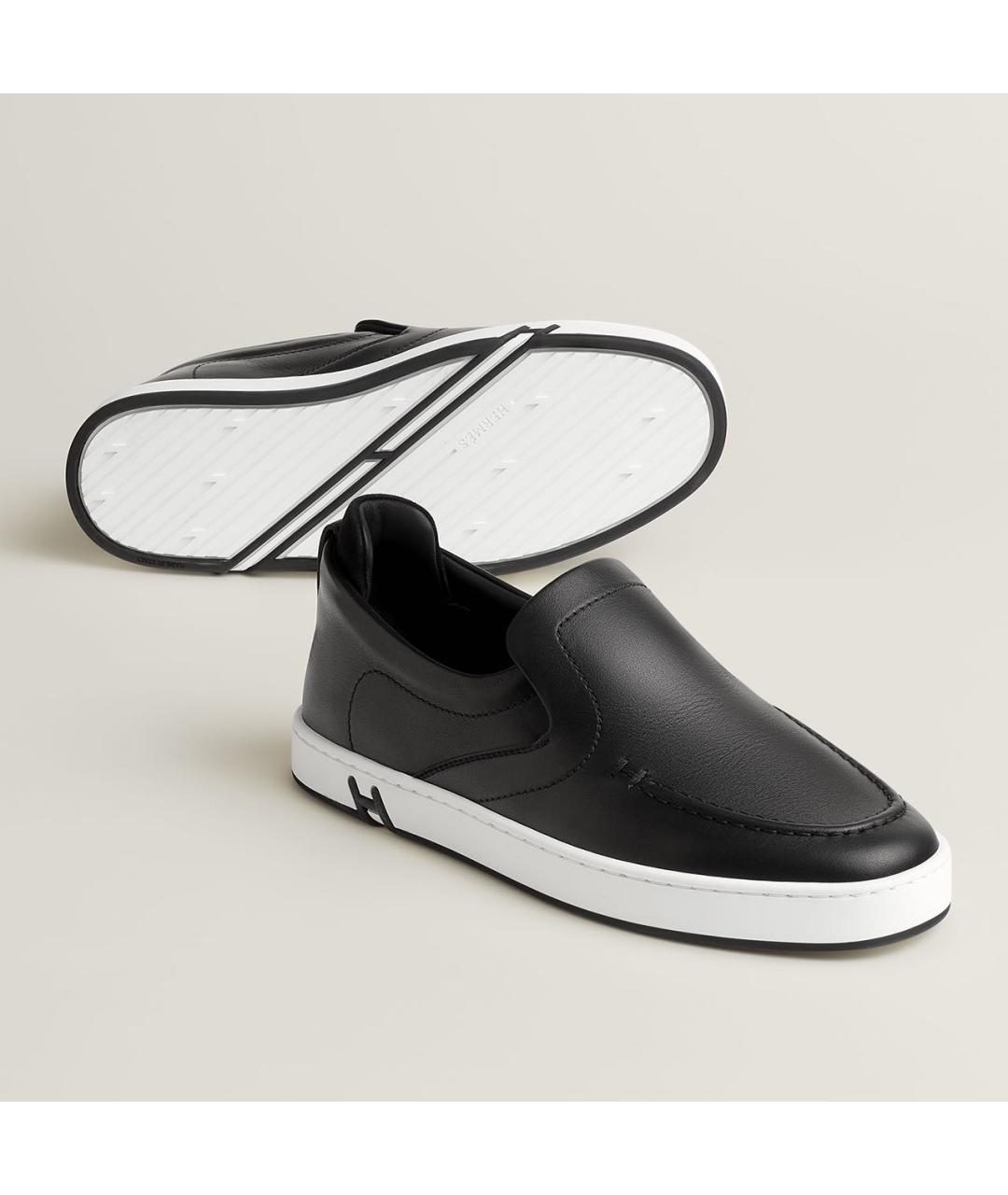 HERMES Черные кожаные слипоны, фото 2