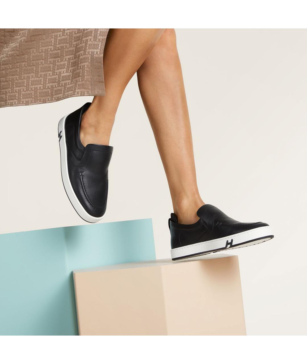HERMES Черные кожаные слипоны, фото 3