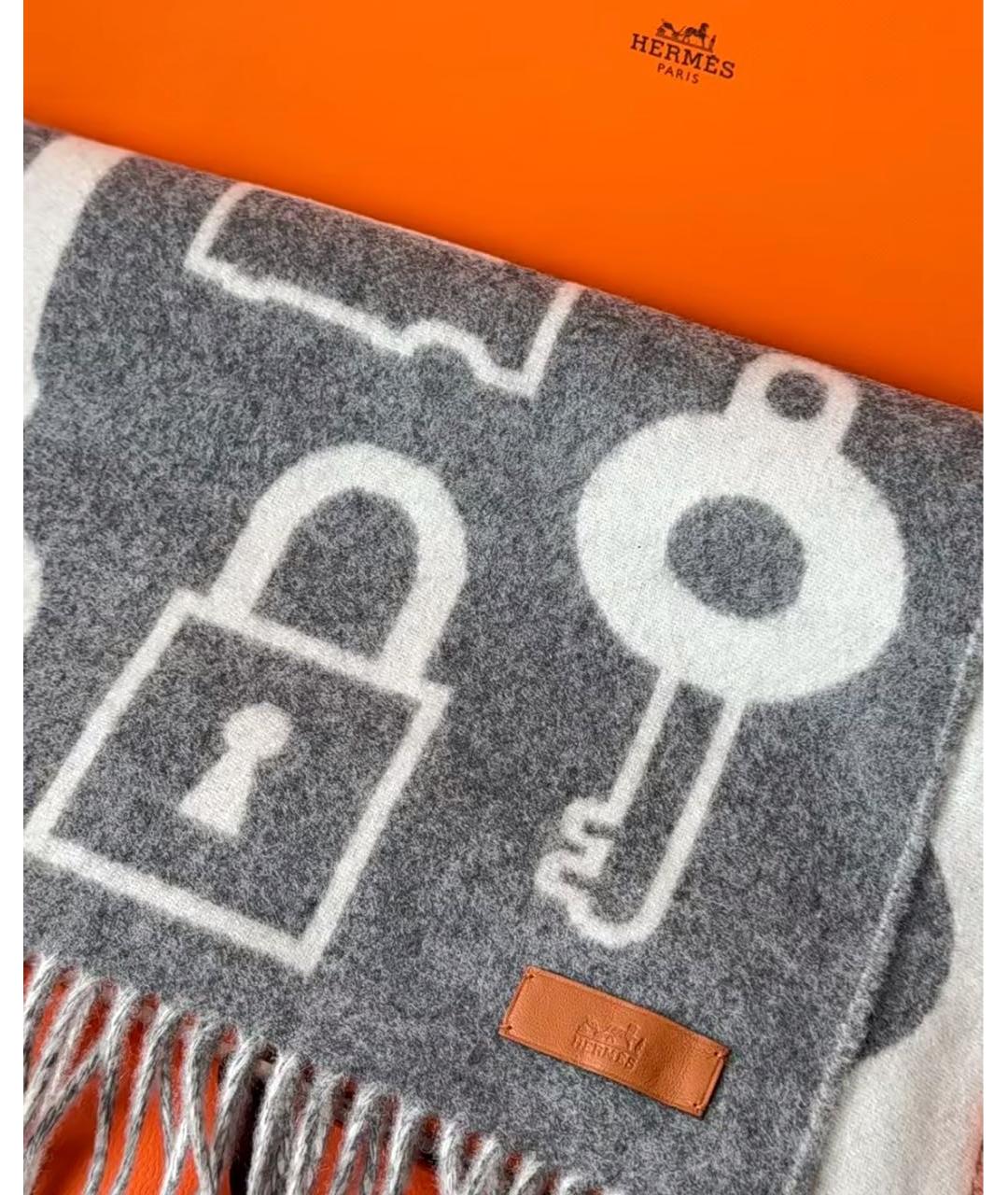 HERMES Серый кашемировый шарф, фото 5